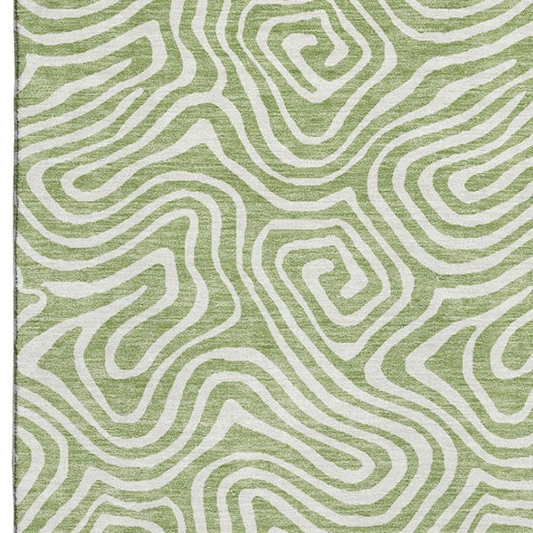 HomeRoots 5' Artichoke Green & Ivory Abstract Area Rug - Washable, UV Protected, Perfect for High-Traffic Rooms 680833
