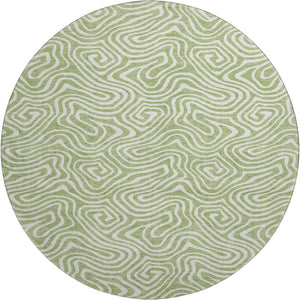 HomeRoots 8' Artichoke Green & Ivory Abstract Round Rug - Washable, UV Protected, Durable for High-Traffic Areas 680834