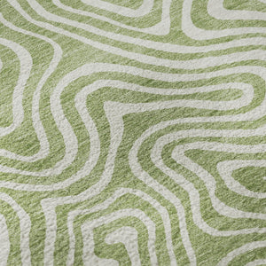 HomeRoots 8' Artichoke Green & Ivory Abstract Round Rug - Washable, UV Protected, Durable for High-Traffic Areas 680834