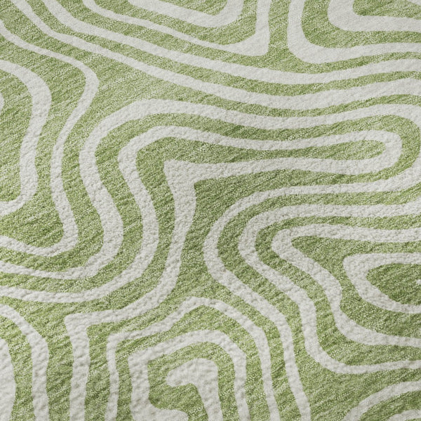 HomeRoots 8' Artichoke Green & Ivory Abstract Round Rug - Washable, UV Protected, Durable for High-Traffic Areas 680834