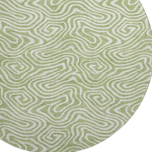 HomeRoots 8' Artichoke Green & Ivory Abstract Round Rug - Washable, UV Protected, Durable for High-Traffic Areas 680834