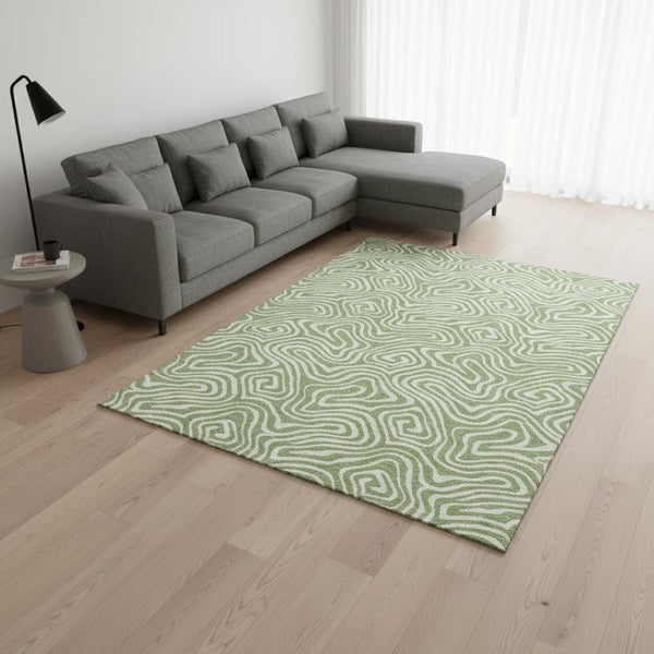 HomeRoots 8' X 10' Artichoke Green & Ivory Abstract Washable Area Rug - UV Protected, Pet-Friendly Design! 680835