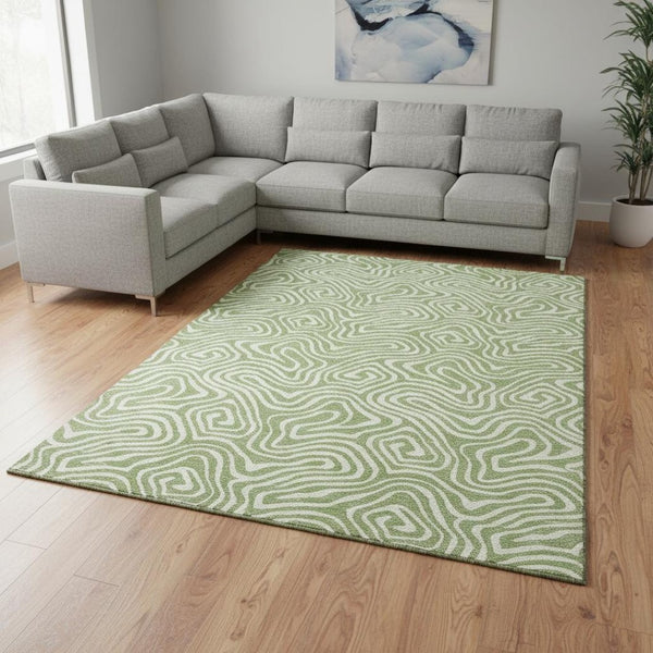 HomeRoots 9' X 12' Artichoke Green Abstract Area Rug – Stylish, Washable, UV Protected, Perfect for High-Traffic Areas 680836