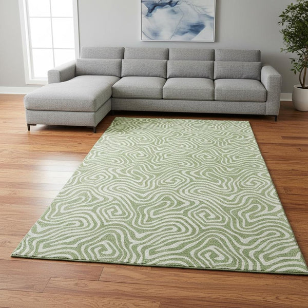 HomeRoots 10' Artichoke Green & Ivory Abstract Washable Area Rug - UV Protected, Stain Resistant, Durable Design 680837
