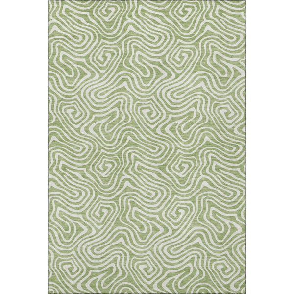 HomeRoots 10' Artichoke Green & Ivory Abstract Washable Area Rug - UV Protected, Stain Resistant, Durable Design 680837