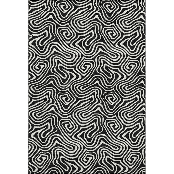 HomeRoots 8' X 10' Black And Ivory Abstract Area Rug - Washable, UV Protected & Durable for Modern Spaces 680841