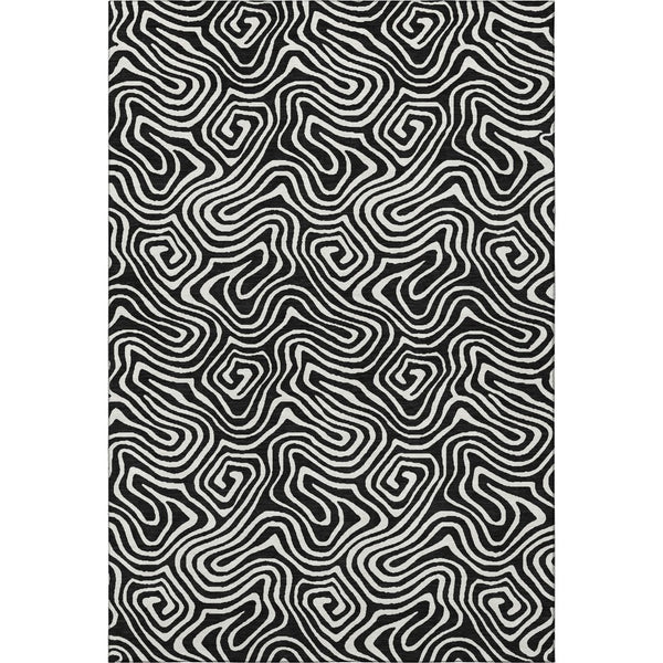 HomeRoots 8' X 10' Black And Ivory Abstract Area Rug - Washable, UV Protected & Durable for Modern Spaces 680841