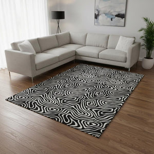HomeRoots 9' X 12' Black and Ivory Abstract Area Rug - Stylish, Washable, UV-Protected for Busy Homes 680842