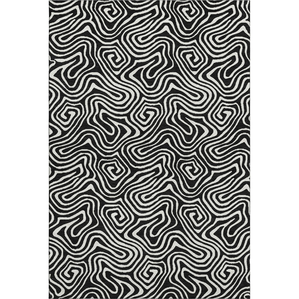 HomeRoots 9' X 12' Black and Ivory Abstract Area Rug - Stylish, Washable, UV-Protected for Busy Homes 680842
