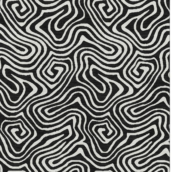 HomeRoots 9' X 12' Black and Ivory Abstract Area Rug - Stylish, Washable, UV-Protected for Busy Homes 680842