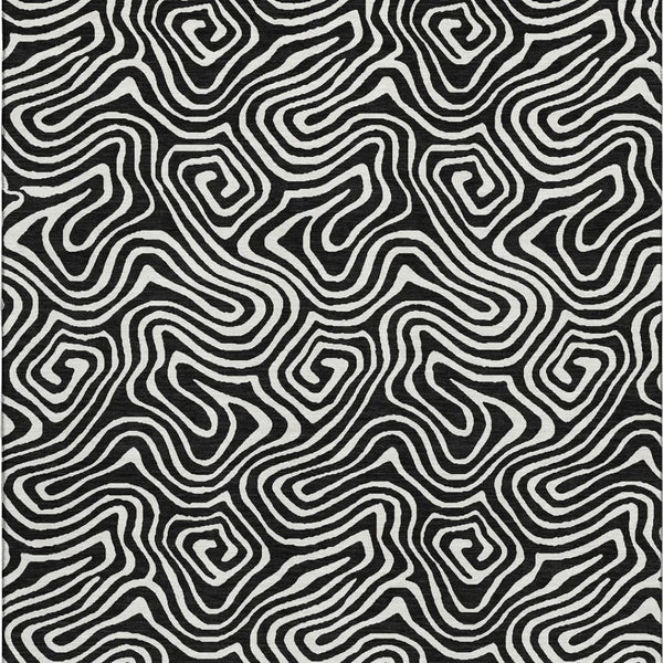 HomeRoots 10' X 14' Black And Ivory Abstract Area Rug - Durable, Washable, UV-Protected for Busy Homes 680843
