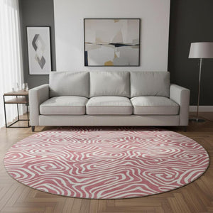 HomeRoots 8' Blush and Ivory Abstract Round Rug – Machine Washable, UV Protected, Stain Resistant Beauty for Homes 680846