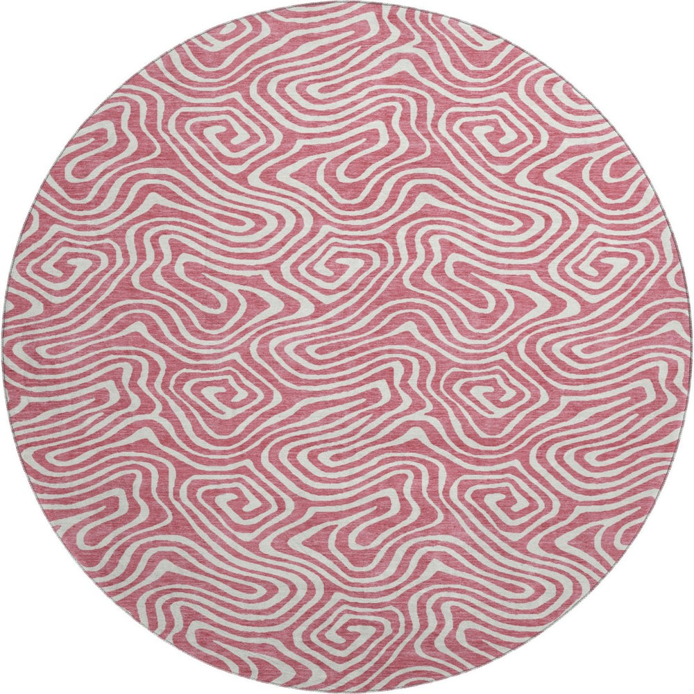 HomeRoots 8' Blush and Ivory Abstract Round Rug – Machine Washable, UV Protected, Stain Resistant Beauty for Homes 680846