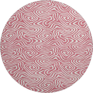 HomeRoots 8' Blush and Ivory Abstract Round Rug – Machine Washable, UV Protected, Stain Resistant Beauty for Homes 680846