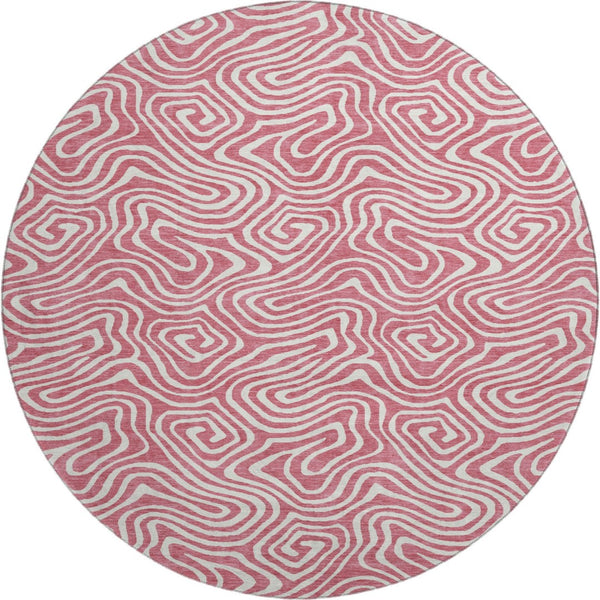HomeRoots 8' Blush and Ivory Abstract Round Rug – Machine Washable, UV Protected, Stain Resistant Beauty for Homes 680846