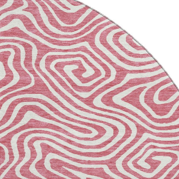 HomeRoots 8' Blush and Ivory Abstract Round Rug – Machine Washable, UV Protected, Stain Resistant Beauty for Homes 680846