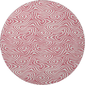 HomeRoots 8' Blush and Ivory Abstract Round Rug – Machine Washable, UV Protected, Stain Resistant Beauty for Homes 680846