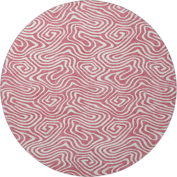 HomeRoots 8' Blush and Ivory Abstract Round Rug – Machine Washable, UV Protected, Stain Resistant Beauty for Homes 680846
