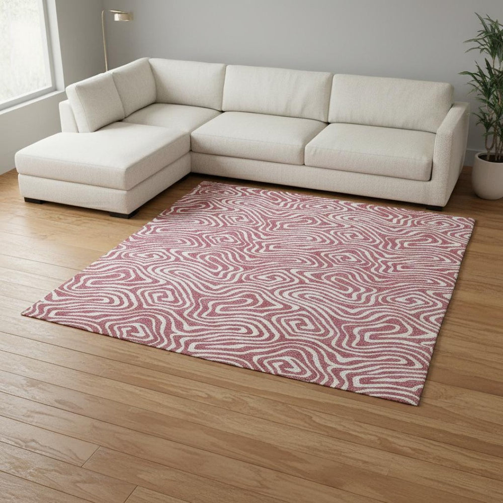 HomeRoots 8' X 10' Abstract Blush and Ivory Area Rug - Washable, UV Protected, Durable Design for Busy Homes 680847