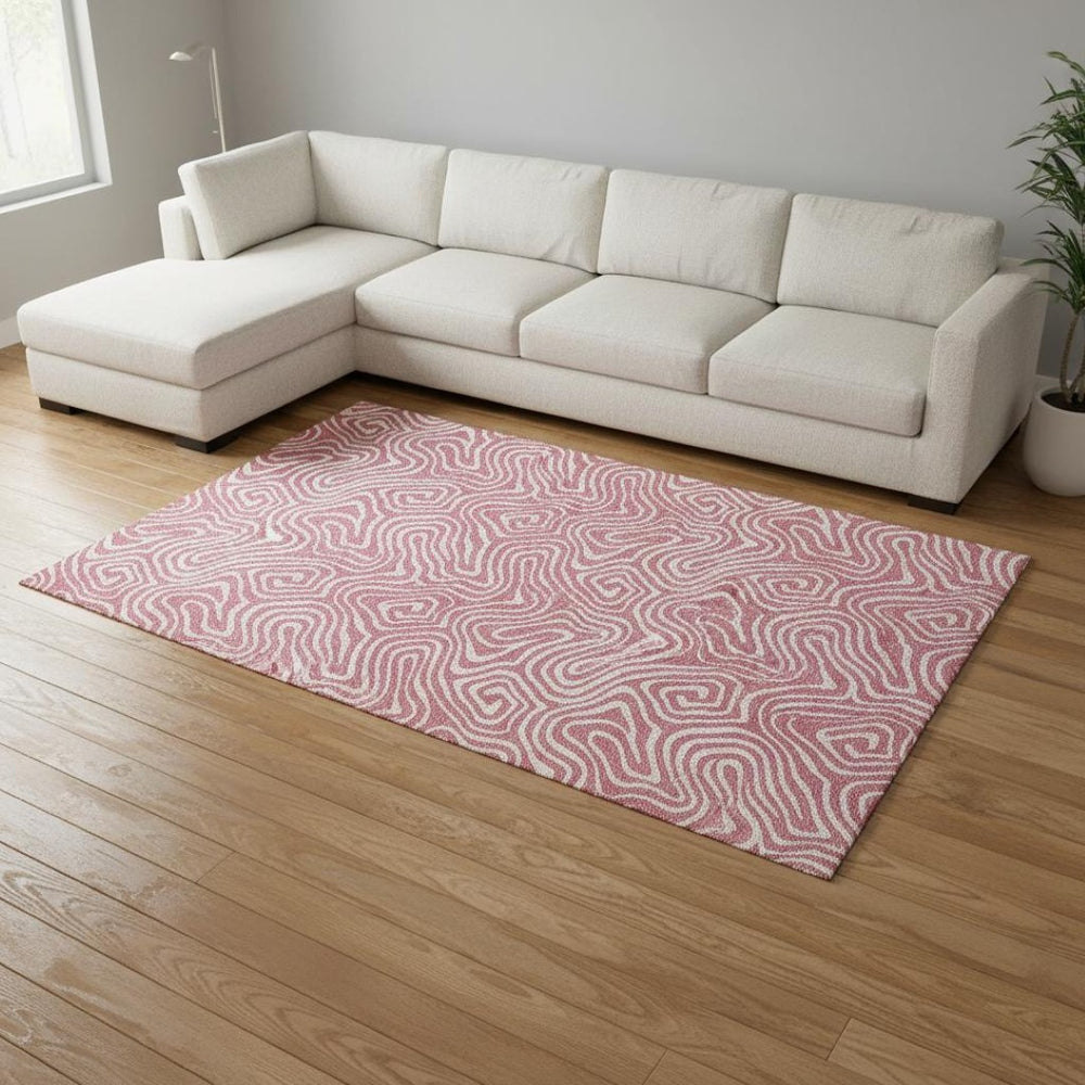 HomeRoots 9' X 12' Blush and Ivory Abstract Area Rug - Washable, UV Protected, Stain-Resistant for Modern Homes 680848