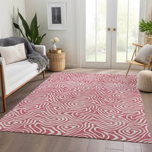 HomeRoots 10' Blush & Ivory Abstract Washable Area Rug – Stylish, Durable, UV-Protected for Modern Spaces! 680849