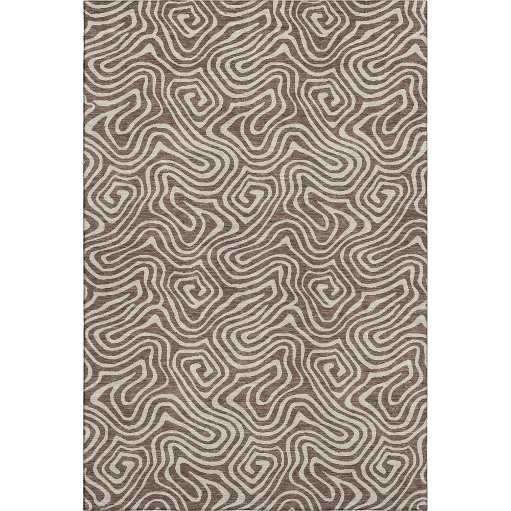HomeRoots 5' X 8' Brown And Ivory Abstract Washable Area Rug – Durable, UV Protected, Perfect for Pets & Kids! 680851