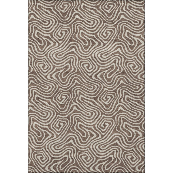 HomeRoots 5' X 8' Brown And Ivory Abstract Washable Area Rug – Durable, UV Protected, Perfect for Pets & Kids! 680851
