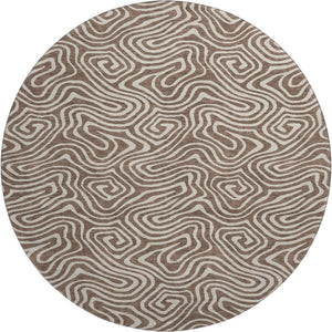 HomeRoots 8' Brown and Ivory Abstract Washable Round Rug - UV Protected, Stain Resistant, Ideal for Busy Homes 680852