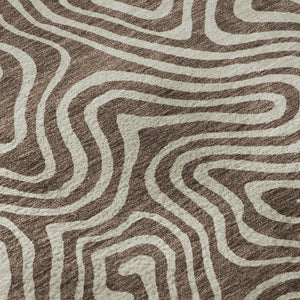 HomeRoots 8' Brown and Ivory Abstract Washable Round Rug - UV Protected, Stain Resistant, Ideal for Busy Homes 680852