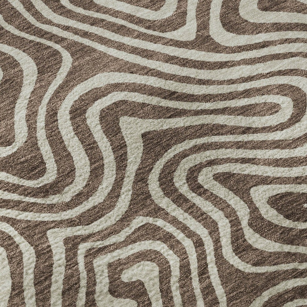 HomeRoots 8' Brown and Ivory Abstract Washable Round Rug - UV Protected, Stain Resistant, Ideal for Busy Homes 680852