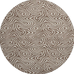 HomeRoots 8' Brown and Ivory Abstract Washable Round Rug - UV Protected, Stain Resistant, Ideal for Busy Homes 680852