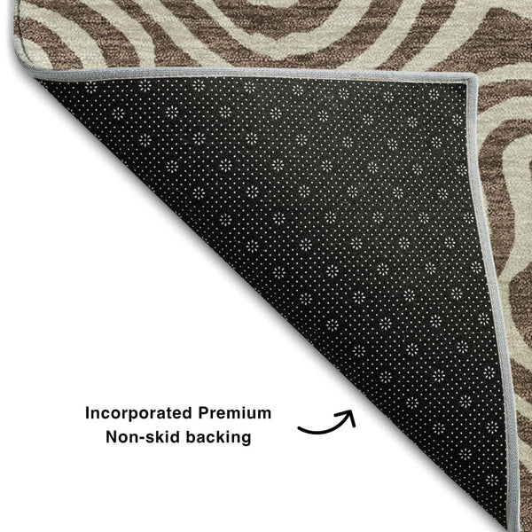 HomeRoots 8' X 10' Brown And Ivory Abstract Washable Area Rug - Stylish, Stain Resistant, UV Protected Design 680853