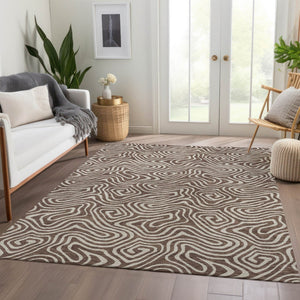 HomeRoots 8' X 10' Brown And Ivory Abstract Washable Area Rug - Stylish, Stain Resistant, UV Protected Design 680853