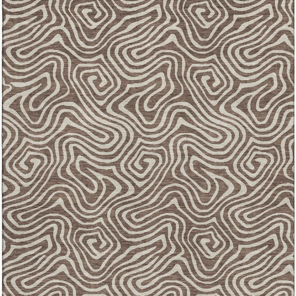 HomeRoots 8' X 10' Brown And Ivory Abstract Washable Area Rug - Stylish, Stain Resistant, UV Protected Design 680853