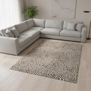 HomeRoots 10' X 14' Brown And Ivory Abstract Area Rug – Washable, UV-Protected, Stylish for High-Traffic Homes 680855