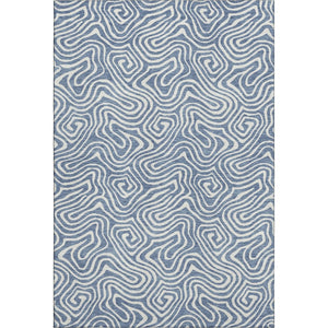 HomeRoots 5' Denim Blue and Ivory Abstract Area Rug - Washable, Stain-Resistant, UV-Protected for Modern Homes 680857
