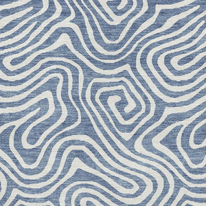 HomeRoots 5' Denim Blue and Ivory Abstract Area Rug - Washable, Stain-Resistant, UV-Protected for Modern Homes 680857