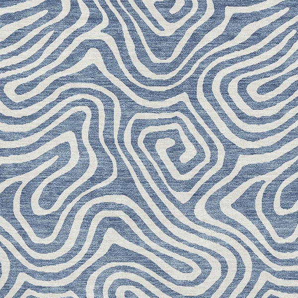 HomeRoots 5' Denim Blue and Ivory Abstract Area Rug - Washable, Stain-Resistant, UV-Protected for Modern Homes 680857
