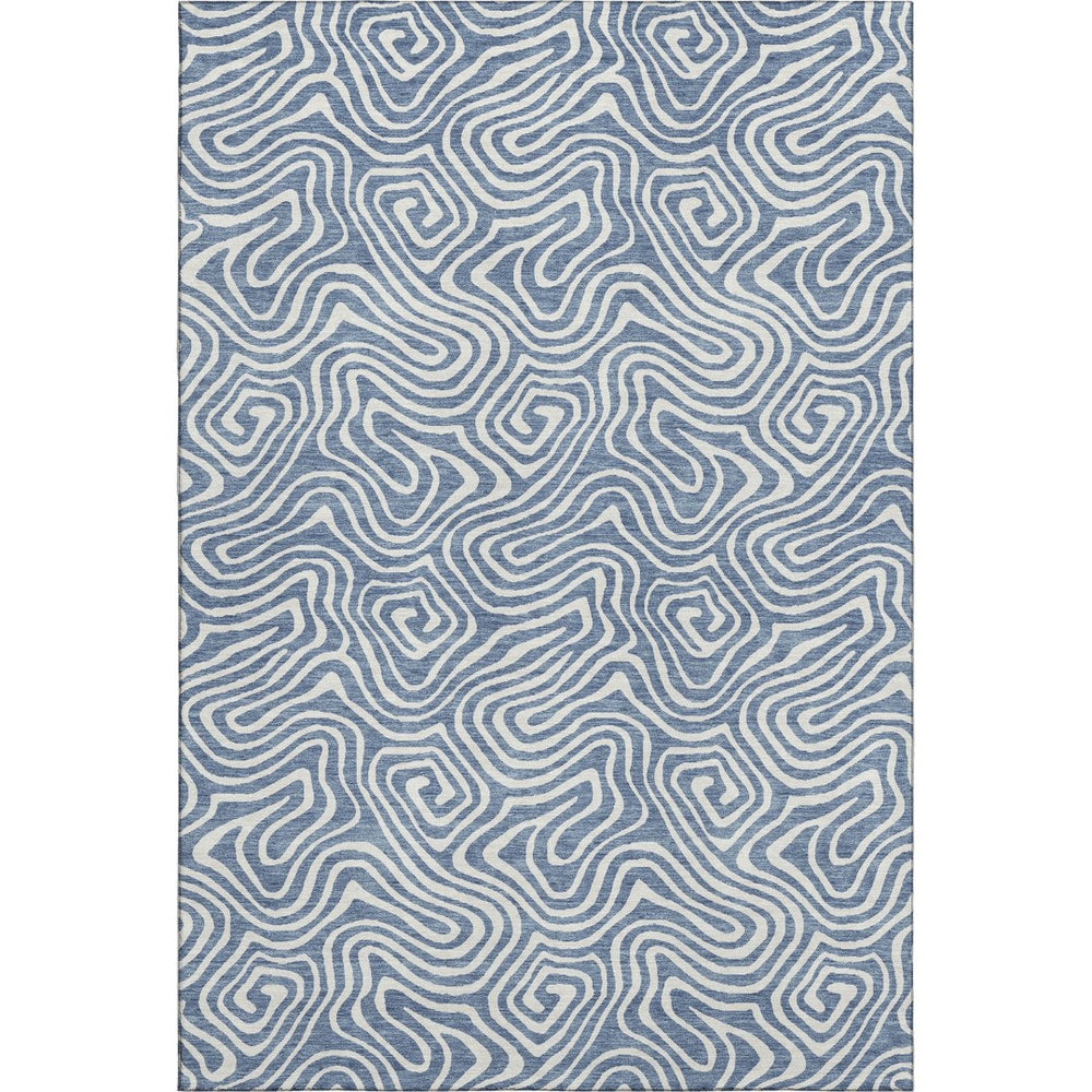HomeRoots 8' X 10' Stylish Denim Blue and Ivory Abstract Washable Area Rug with UV Protection for Homes 680859
