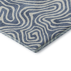 HomeRoots 8' X 10' Stylish Denim Blue and Ivory Abstract Washable Area Rug with UV Protection for Homes 680859