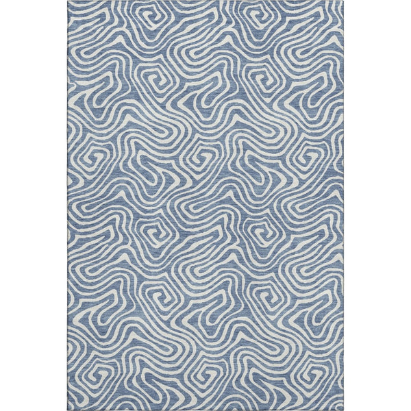 HomeRoots 9' X 12' Denim Blue Abstract Area Rug - Stylish, Washable, UV Protected for High-Traffic Spaces 680860