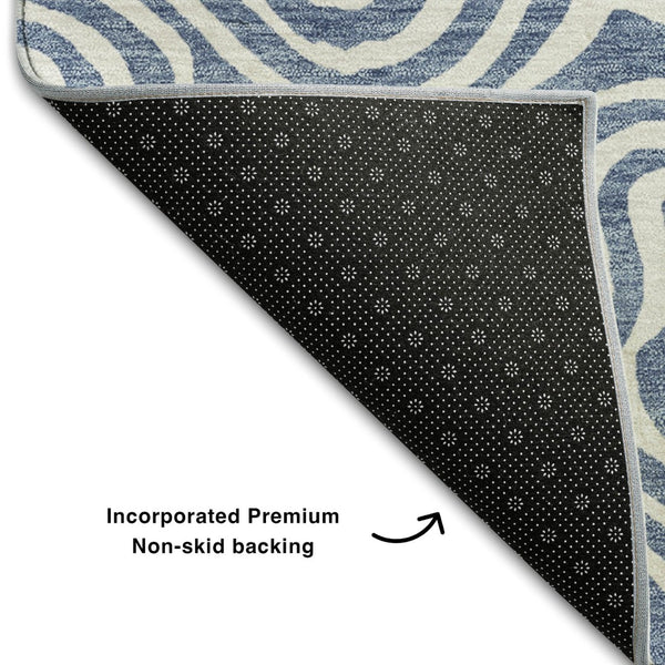 HomeRoots 9' X 12' Denim Blue Abstract Area Rug - Stylish, Washable, UV Protected for High-Traffic Spaces 680860