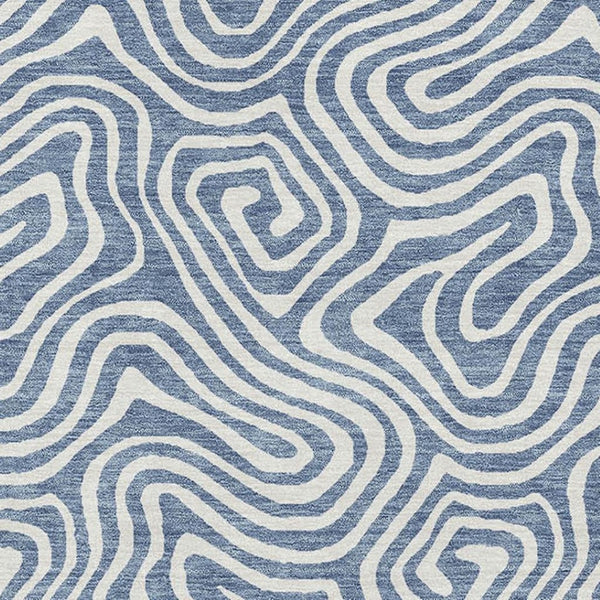 HomeRoots 9' X 12' Denim Blue Abstract Area Rug - Stylish, Washable, UV Protected for High-Traffic Spaces 680860