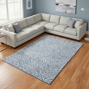 HomeRoots 10' Denim Blue and Ivory Abstract Washable Area Rug - Durable, Stain-Resistant, UV Protected Style Upgrade 680861