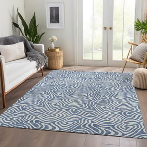 HomeRoots 10' Denim Blue and Ivory Abstract Washable Area Rug - Durable, Stain-Resistant, UV Protected Style Upgrade 680861