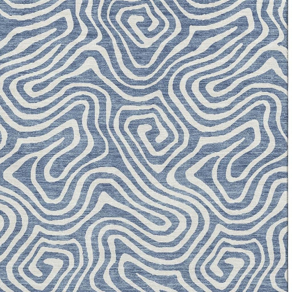 HomeRoots 10' Denim Blue and Ivory Abstract Washable Area Rug - Durable, Stain-Resistant, UV Protected Style Upgrade 680861