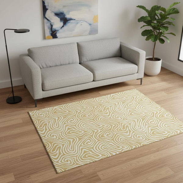 HomeRoots 5' X 8' Gold and Ivory Abstract Area Rug - Stain Resistant, Washable, UV Protected for High-Traffic Spaces 680863