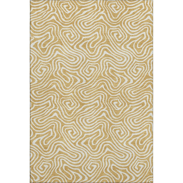 HomeRoots 5' X 8' Gold and Ivory Abstract Area Rug - Stain Resistant, Washable, UV Protected for High-Traffic Spaces 680863
