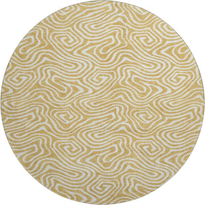 HomeRoots 8' Gold And Ivory Abstract Round Rug - Washable, Stain-Resistant, UV Protected for Modern Spaces 680864