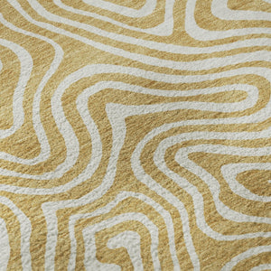 HomeRoots 8' Gold And Ivory Abstract Round Rug - Washable, Stain-Resistant, UV Protected for Modern Spaces 680864